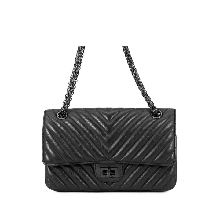 Chanel Chevron So Reissue 2.55 Double rabat 225 Cuir d'agneau Noir – vue principale – GABY PARIS