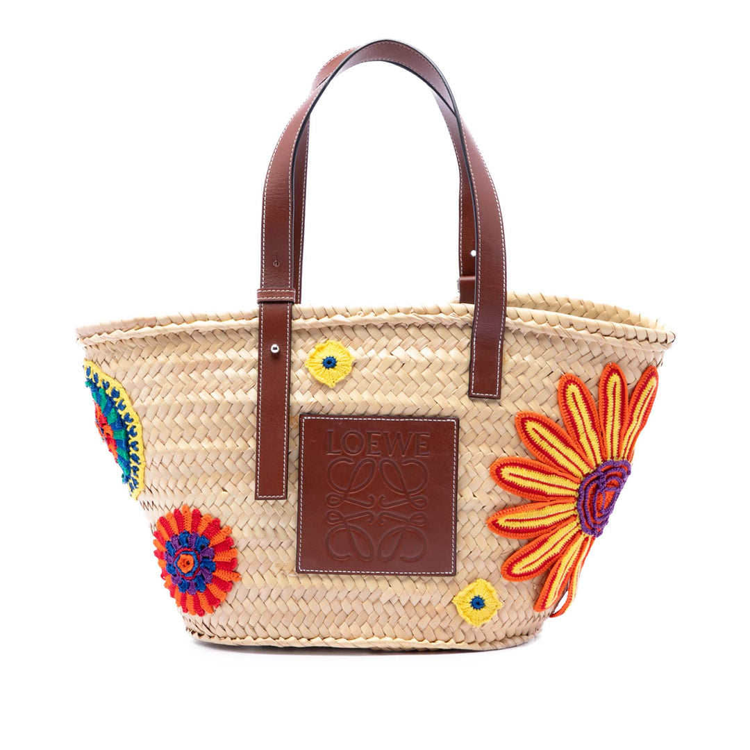 LOEWE Large brodé Raffia Basket Cabas