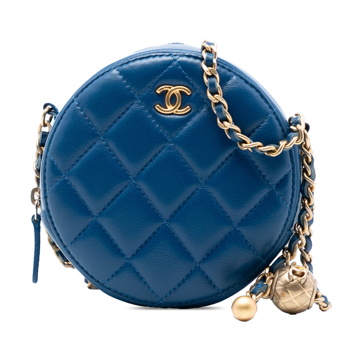 Chanel CC Matelassé Cuir d’agneau Perle Crush Rond Pochette avec chaîne