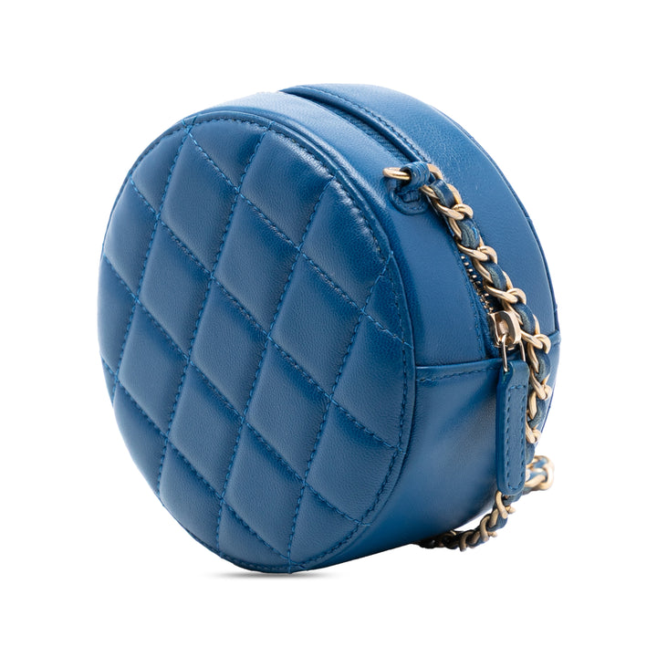 Chanel CC Matelassé Cuir d’agneau Perle Crush Rond Pochette avec chaîne