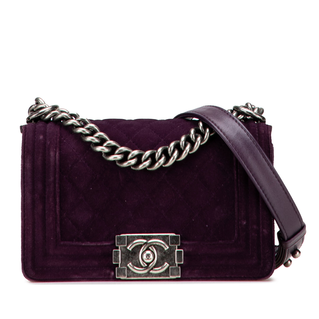 Small Quilted Velvet Boy Flap Purple - Gaby Paris
