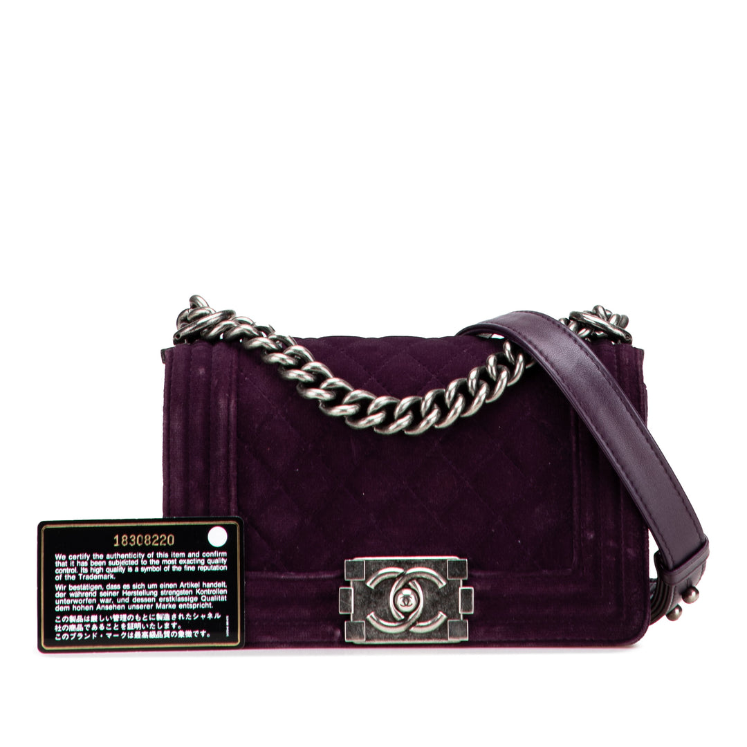 Small Quilted Velvet Boy Flap Purple - Gaby Paris