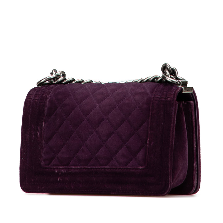 Small Quilted Velvet Boy Flap Purple - Gaby Paris