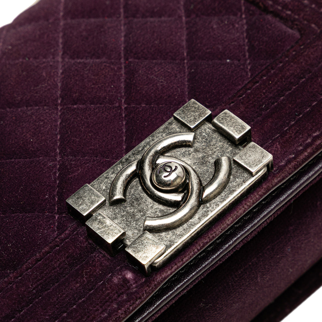 Small Quilted Velvet Boy Flap Purple - Gaby Paris
