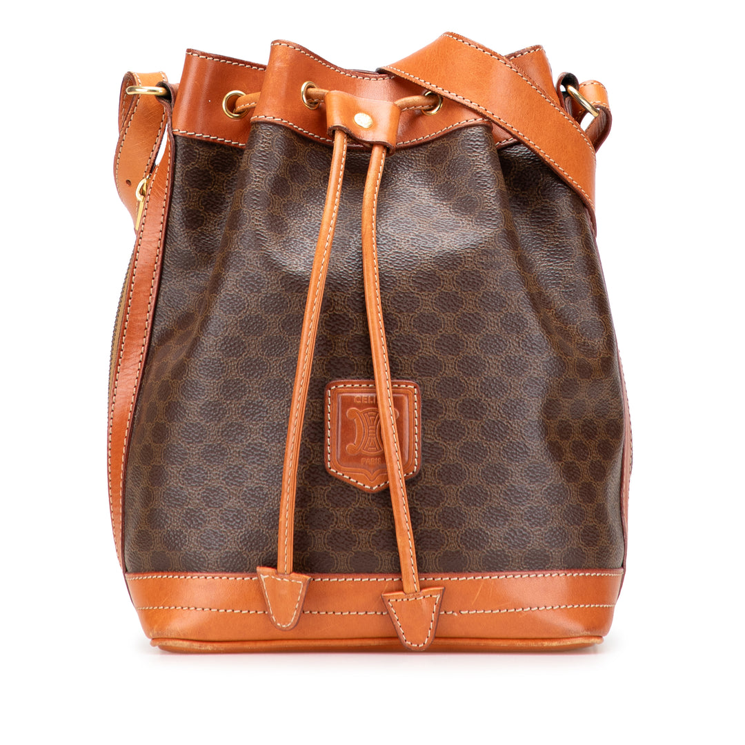Macadam Coated Canvas Drawstring Bucket Bag Brown - Gaby Paris