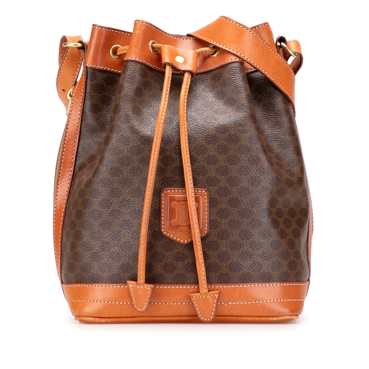 Macadam Coated Canvas Drawstring Bucket Bag Brown - Gaby Paris