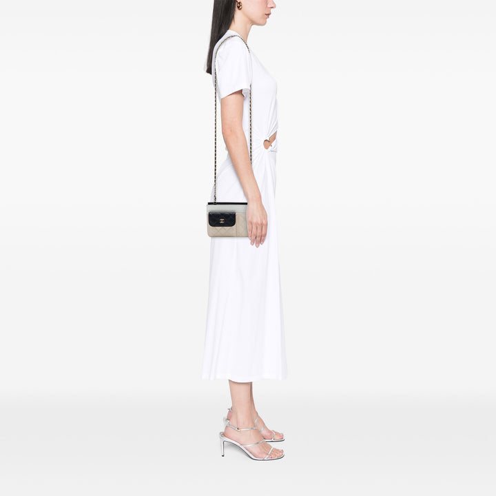 CC Tricolore Matelassé Multi Poche Wallet on Chain Cuir de chèvre Noir