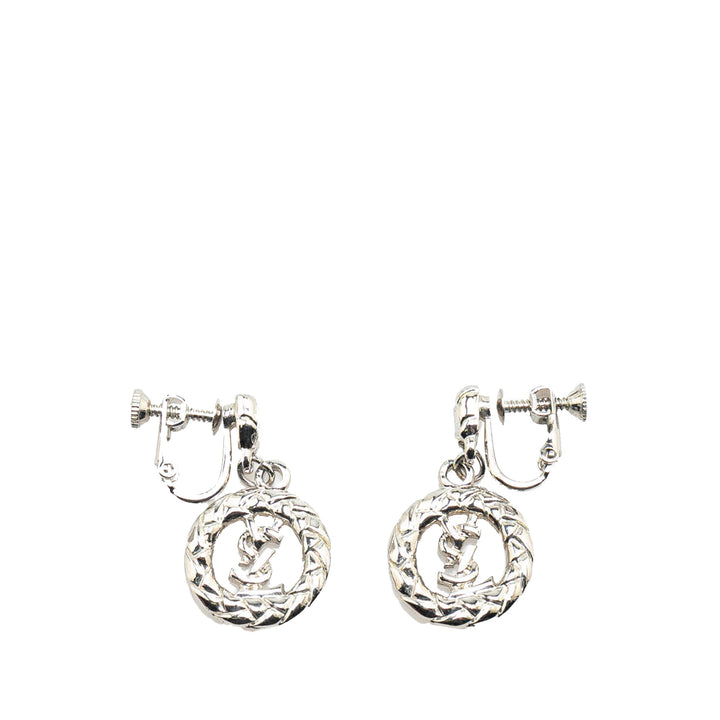 Silver Tone Logo Screw On Earrings Silver - Gaby Paris