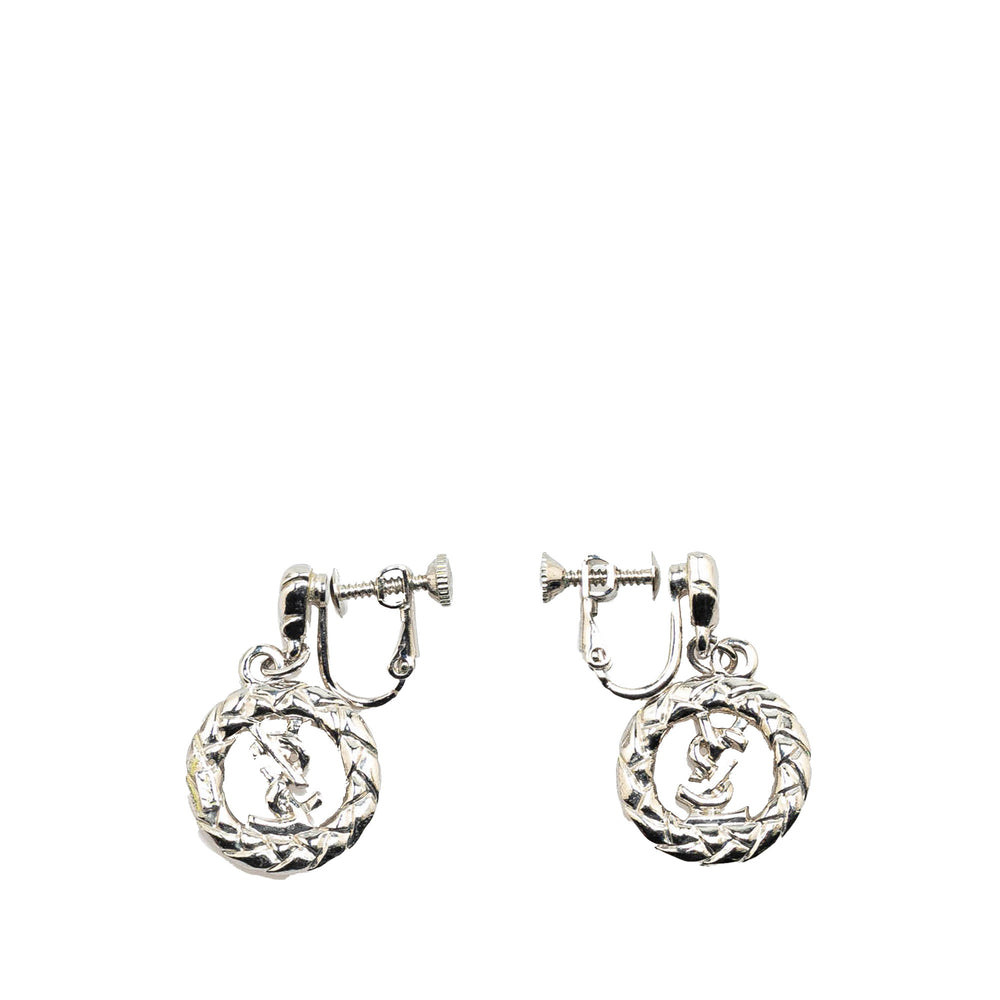 Silver Tone Logo Screw On Earrings Silver - Gaby Paris