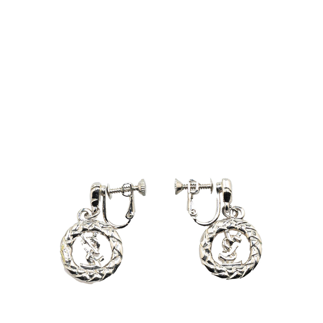 Silver Tone Logo Screw On Earrings Silver - Gaby Paris