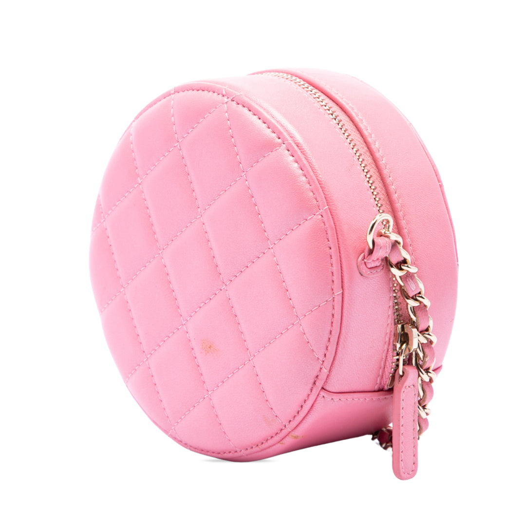 Chanel Matelassé Rond Perle Pochette avec chaîne Cuir d'agneau Rose