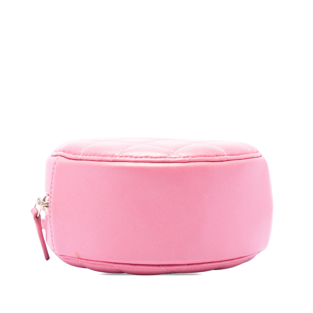 Chanel Matelassé Rond Perle Pochette avec chaîne Cuir d'agneau Rose