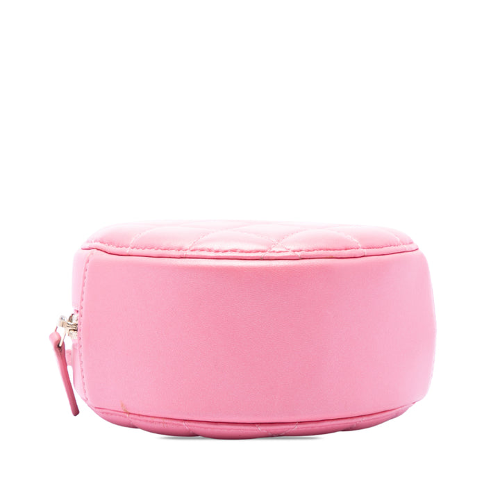 Chanel Matelassé Rond Perle Pochette avec chaîne Cuir d'agneau Rose
