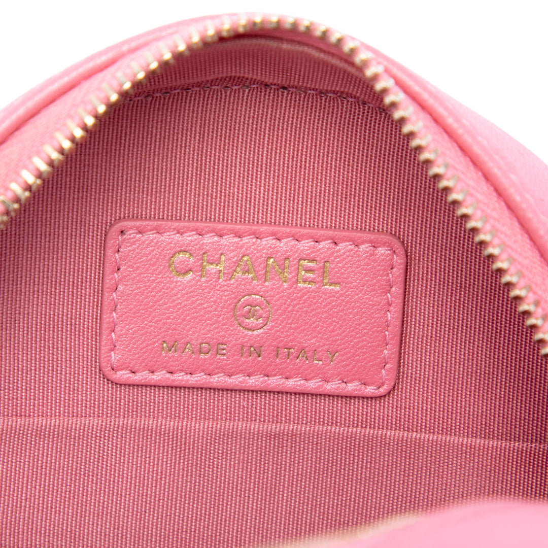 Chanel Matelassé Rond Perle Pochette avec chaîne Cuir d'agneau Rose