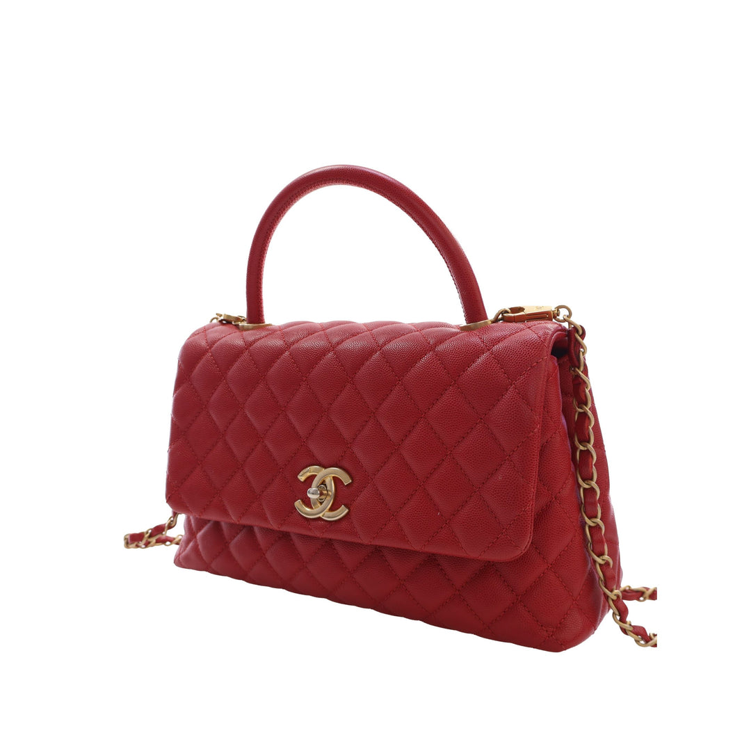 Chanel Sac à main Matelassé Coco à Petit Cuir caviar Rouge – vue 13 – GABY PARIS