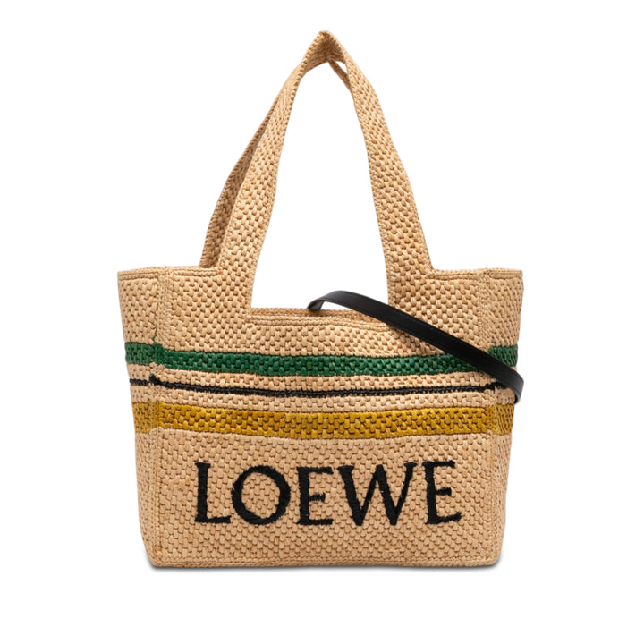 LOEWE Paulas Ibiza Medium Raffia Striped Font Cabas