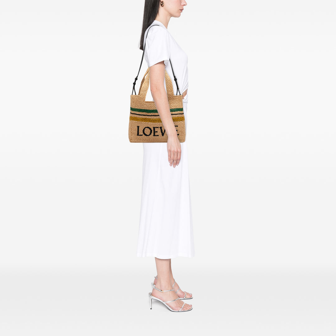 LOEWE Paulas Ibiza Medium Raffia Striped Font Cabas