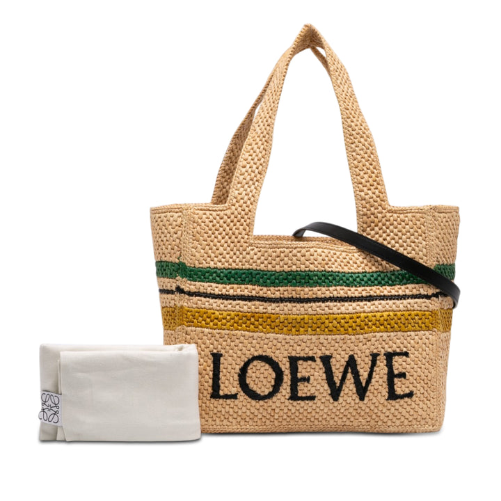LOEWE Paulas Ibiza Medium Raffia Striped Font Cabas