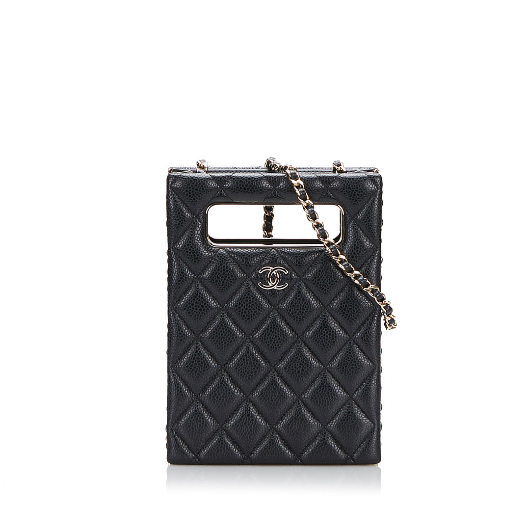 Chanel Sac rond à chaîne Cut Out Evening Sac Mini Cuir caviar