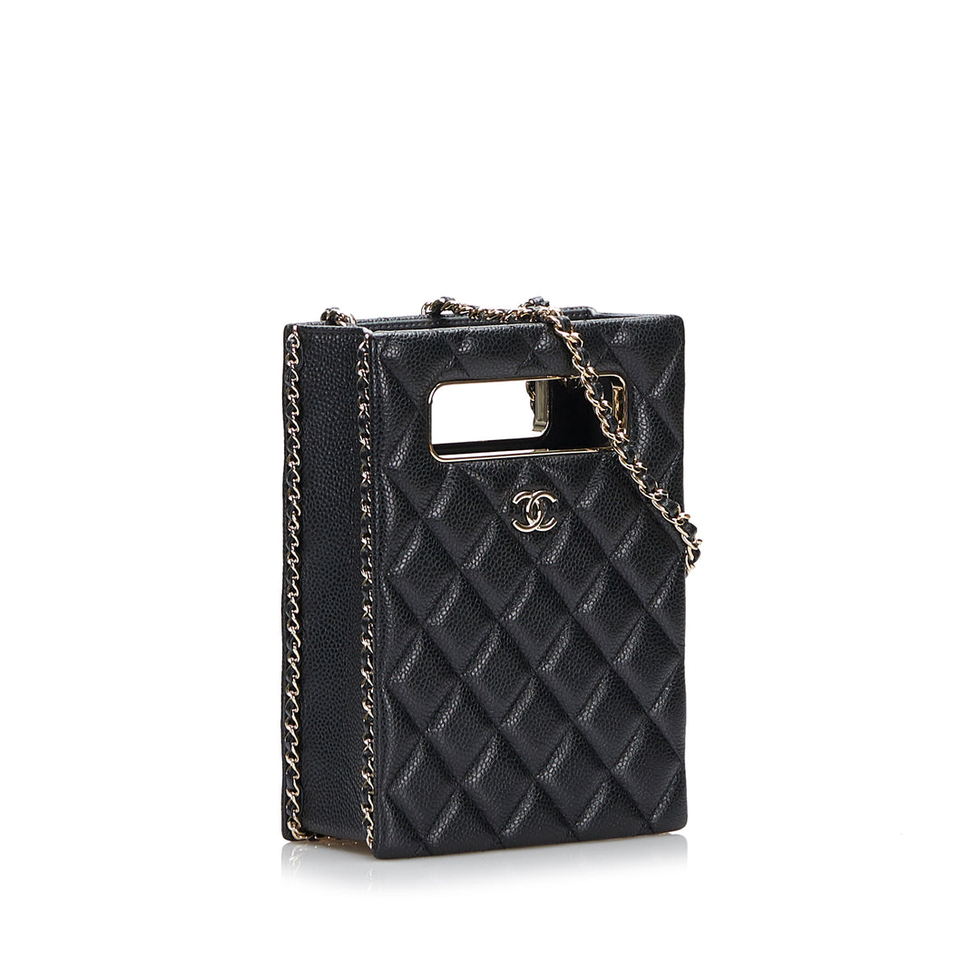 Chanel Sac rond à chaîne Cut Out Evening Sac Mini Cuir caviar