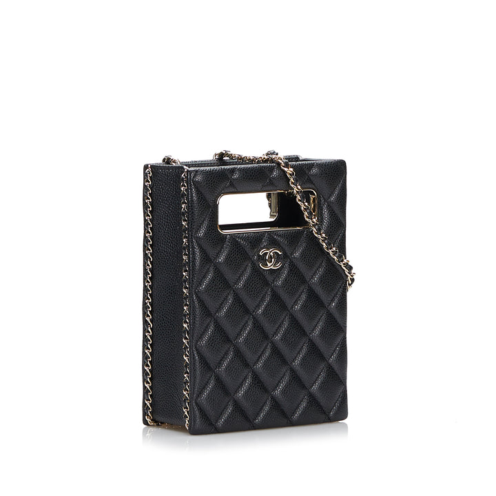 Chanel Sac rond à chaîne Cut Out Evening Sac Mini Cuir caviar