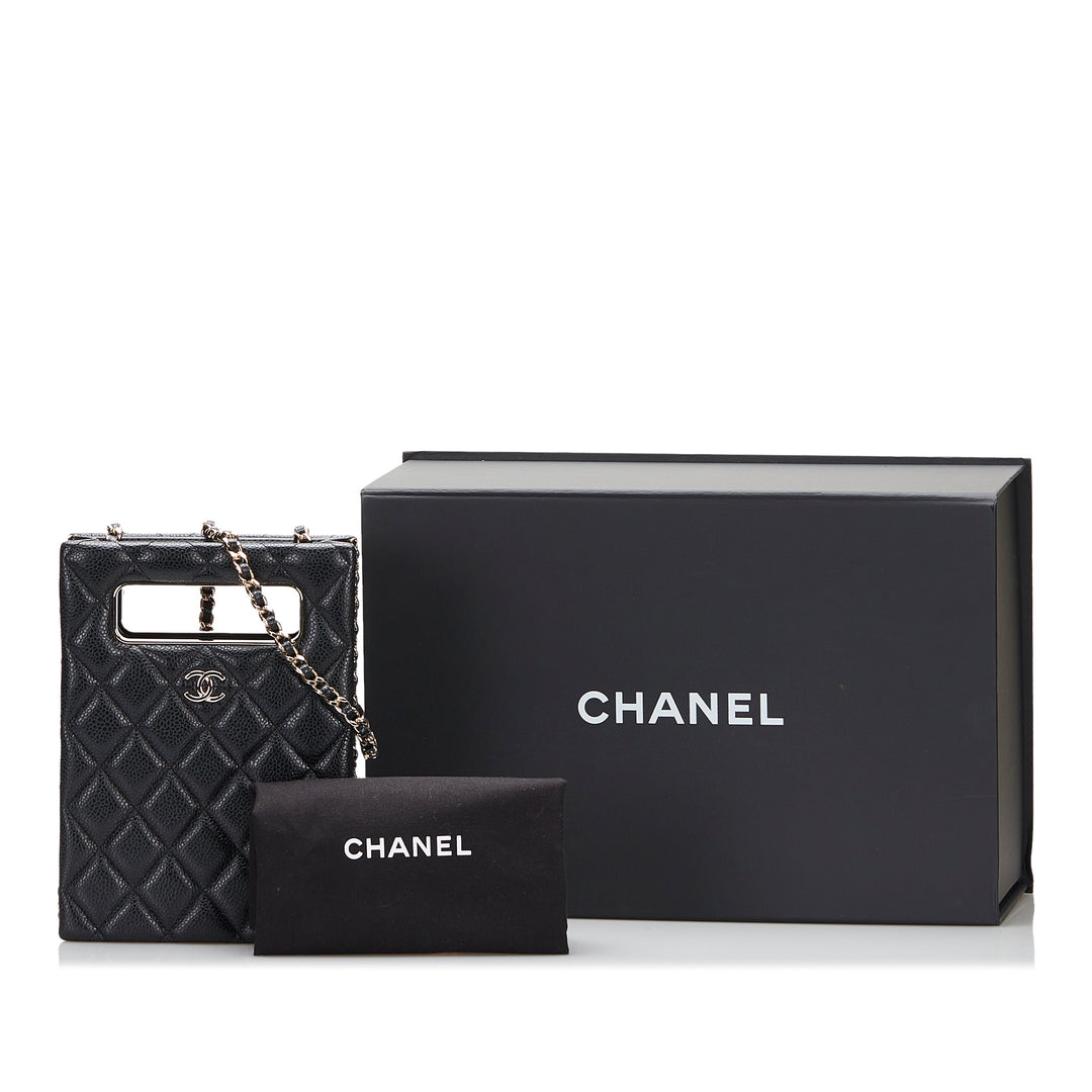 Chanel Sac rond à chaîne Cut Out Evening Sac Mini Cuir caviar