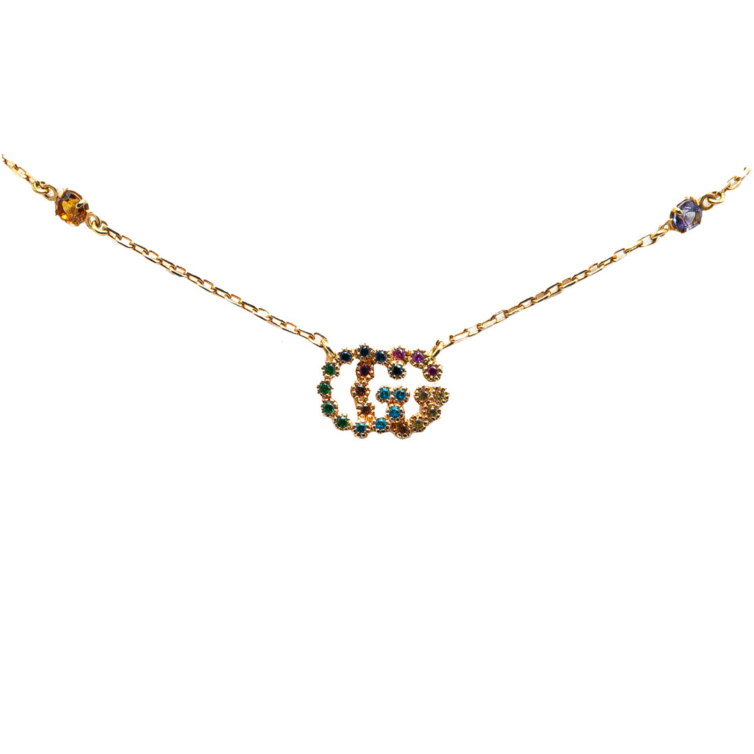 18K Yellow Gold Multi Stone GG Running Pendant Necklace Gold - Gaby Paris