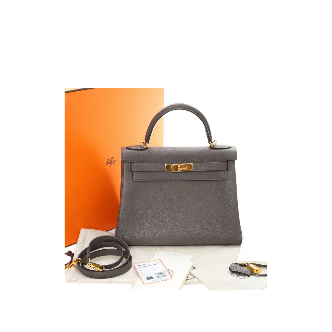 Hermès Sac à main Kelly II Retourne 28 Togo Gris – vue 5 – GABY PARIS