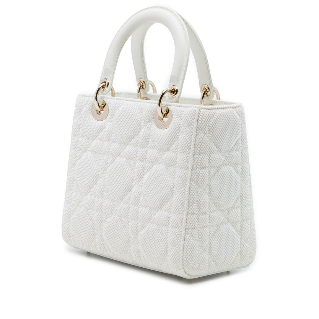 Dior Sac à main Lady Dior Mesh Cannage Moyen Blanc – vue 2 – GABY PARIS