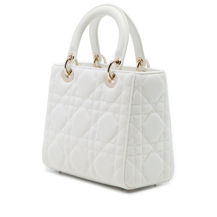 Dior Sac à main Lady Dior Mesh Cannage Moyen Blanc – vue 2 – GABY PARIS