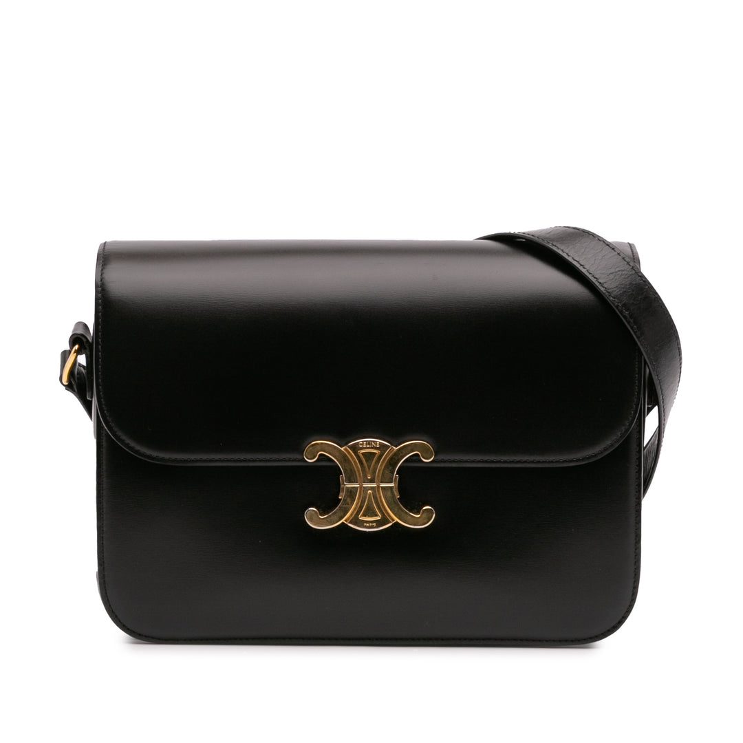 Large Shiny Calfskin Triomphe Crossbody Black - Gaby Paris