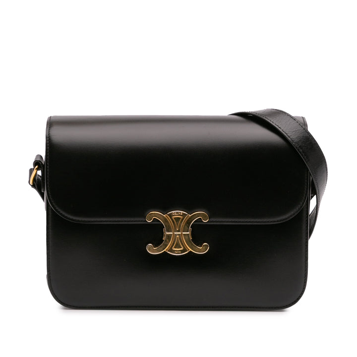 Large Shiny Calfskin Triomphe Crossbody Black - Gaby Paris