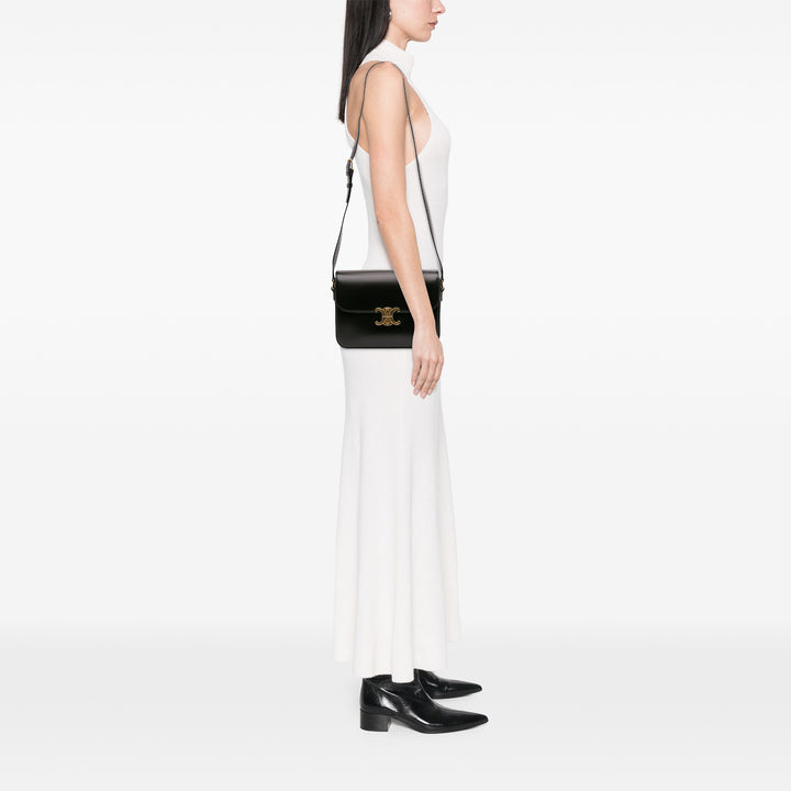 Large Shiny Calfskin Triomphe Crossbody Black - Gaby Paris