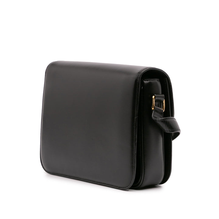 Large Shiny Calfskin Triomphe Crossbody Black - Gaby Paris