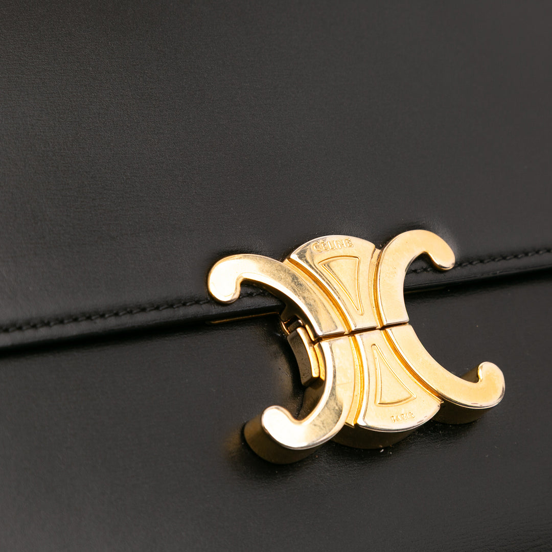 Large Shiny Calfskin Triomphe Crossbody Black - Gaby Paris
