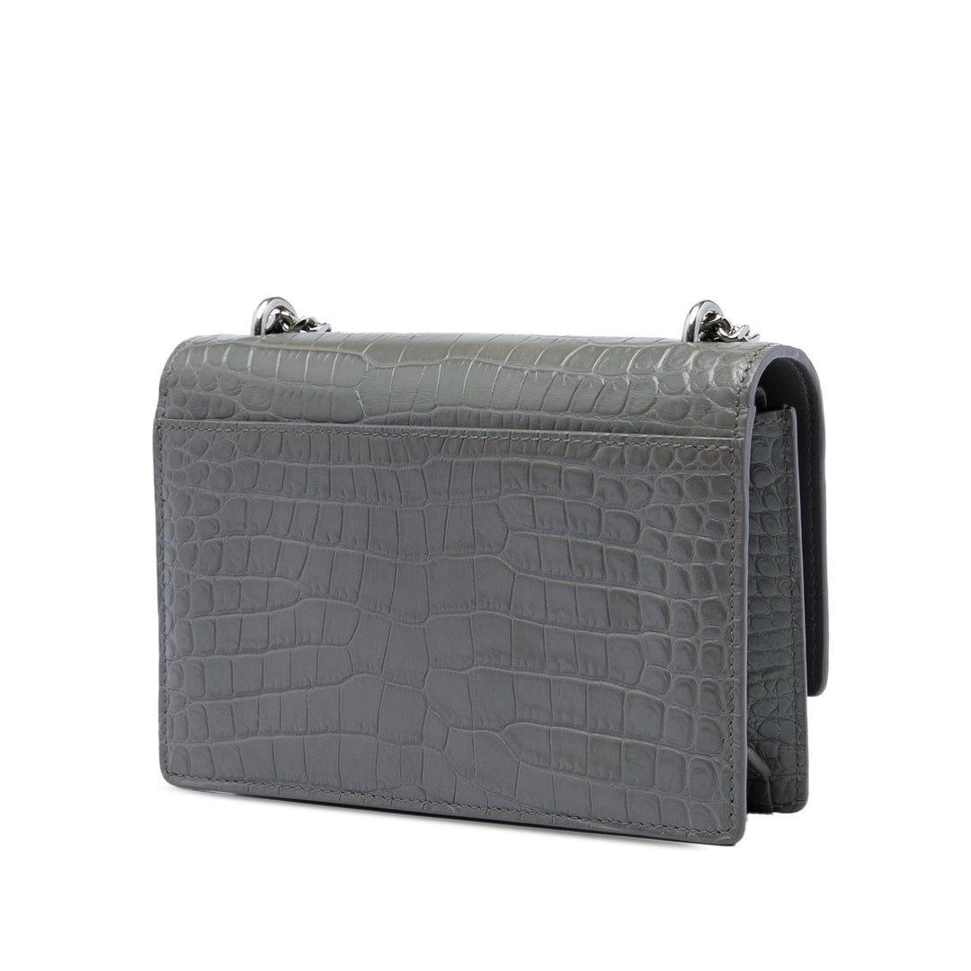Saint Laurent Croc embossé Sunset Wallet on Chain Mini Gris – vue 2 – GABY PARIS
