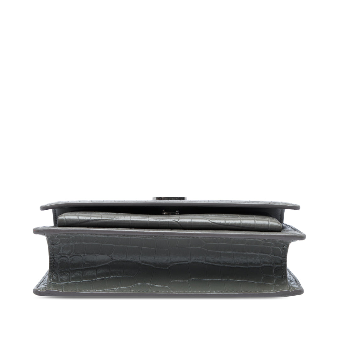 Saint Laurent Croc embossé Sunset Wallet on Chain Mini Gris – vue 3 – GABY PARIS
