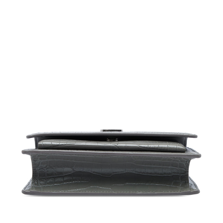 Saint Laurent Croc embossé Sunset Wallet on Chain Mini Gris – vue 3 – GABY PARIS