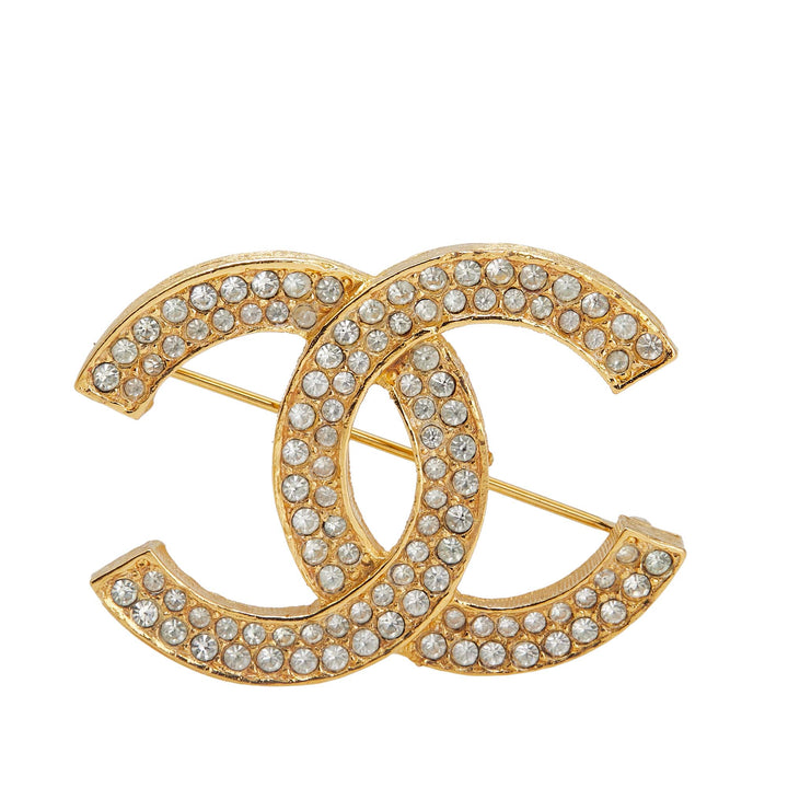 Chanel Doré Plated CC Rhinestone Broche Doré