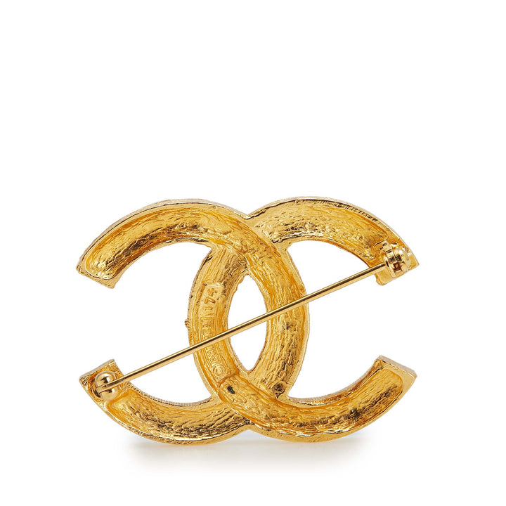 Chanel Doré Plated CC Rhinestone Broche Doré