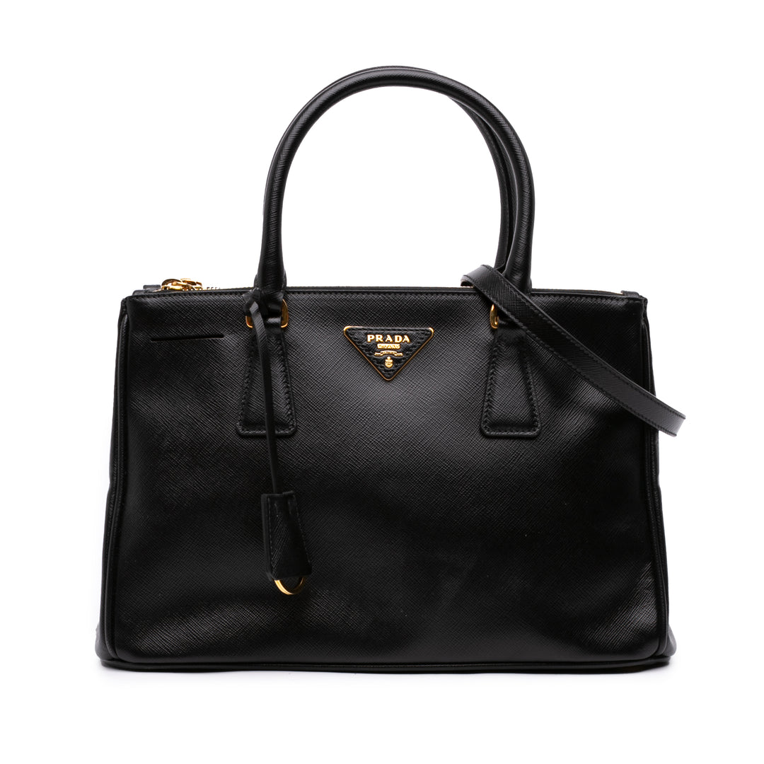 Prada Lux Galleria Double Zippé Sac Petit Saffiano Noir – vue principale – GABY PARIS