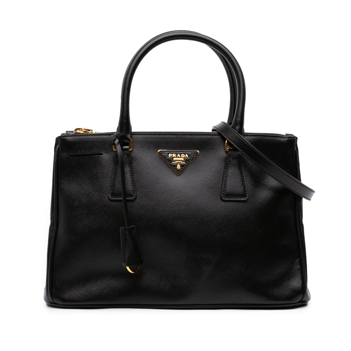 Prada Lux Galleria Double Zippé Sac Petit Saffiano Noir – vue principale – GABY PARIS