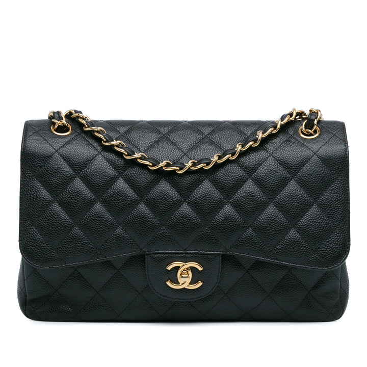 Jumbo Classic Caviar Double Flap Black - Gaby Paris