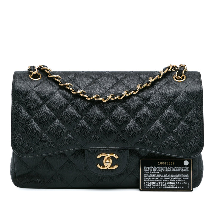 Jumbo Classic Caviar Double Flap Black - Gaby Paris