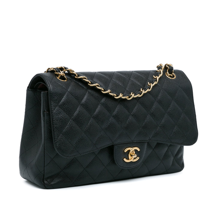 Jumbo Classic Caviar Double Flap Black - Gaby Paris