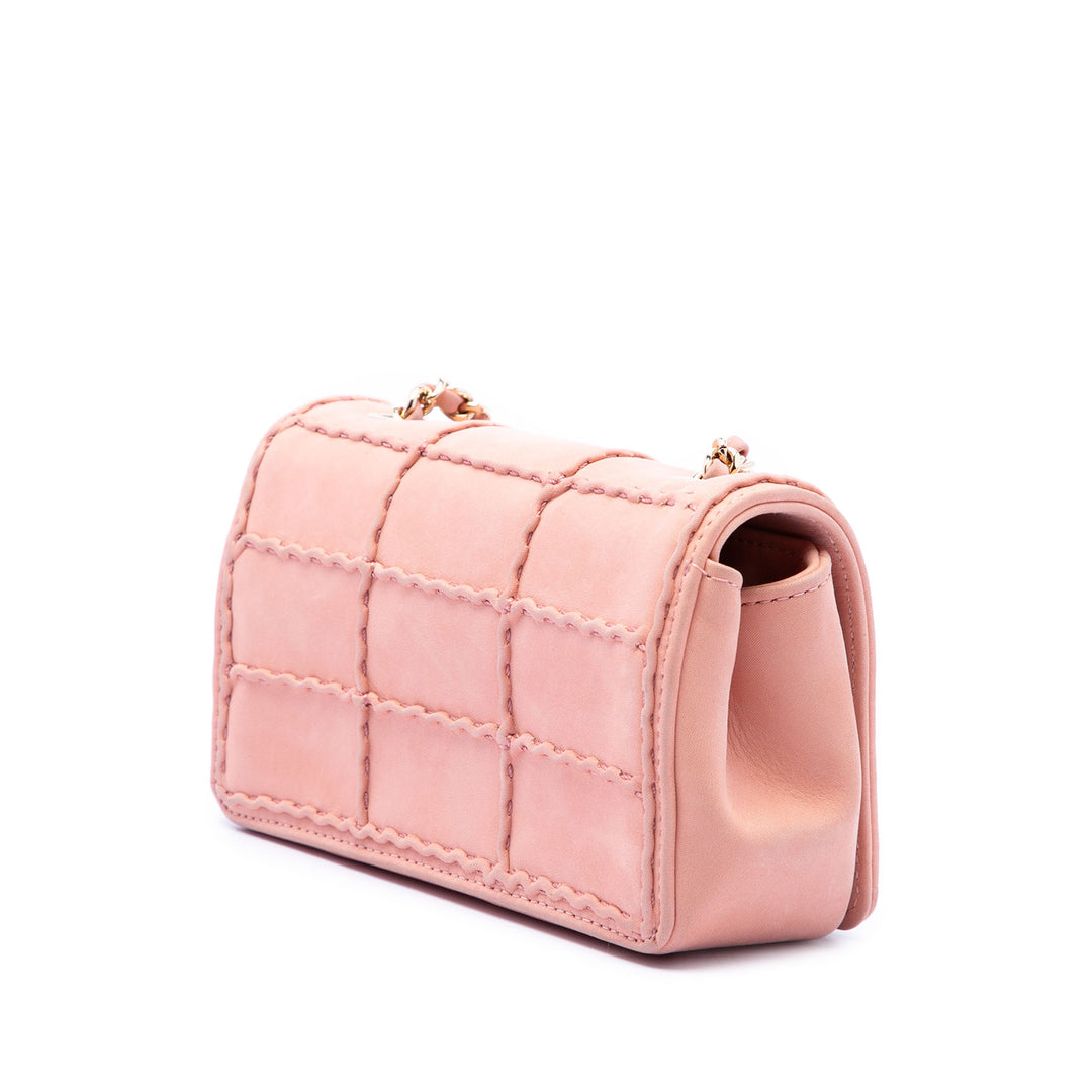 Surpiqué Chocolate Bar Irisé Reissue 2.55 à rabat Mini Cuir d'agneau Rose