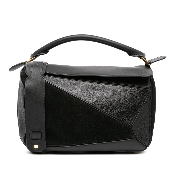 LOEWE Medium Cuir de veau and Daim Puzzle Sac cartable Noir