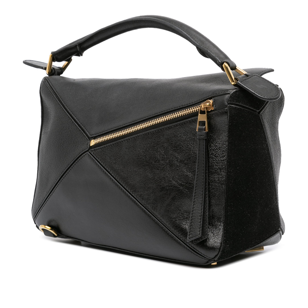 LOEWE Medium Cuir de veau and Daim Puzzle Sac cartable Noir