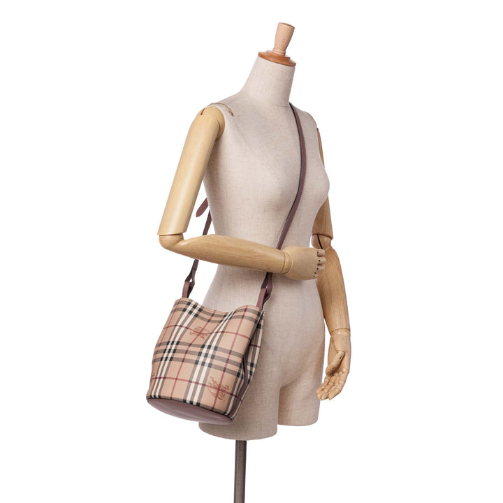 Haymarket Check Coated Canvas Lorne Bucket Bag Brown - Gaby Paris