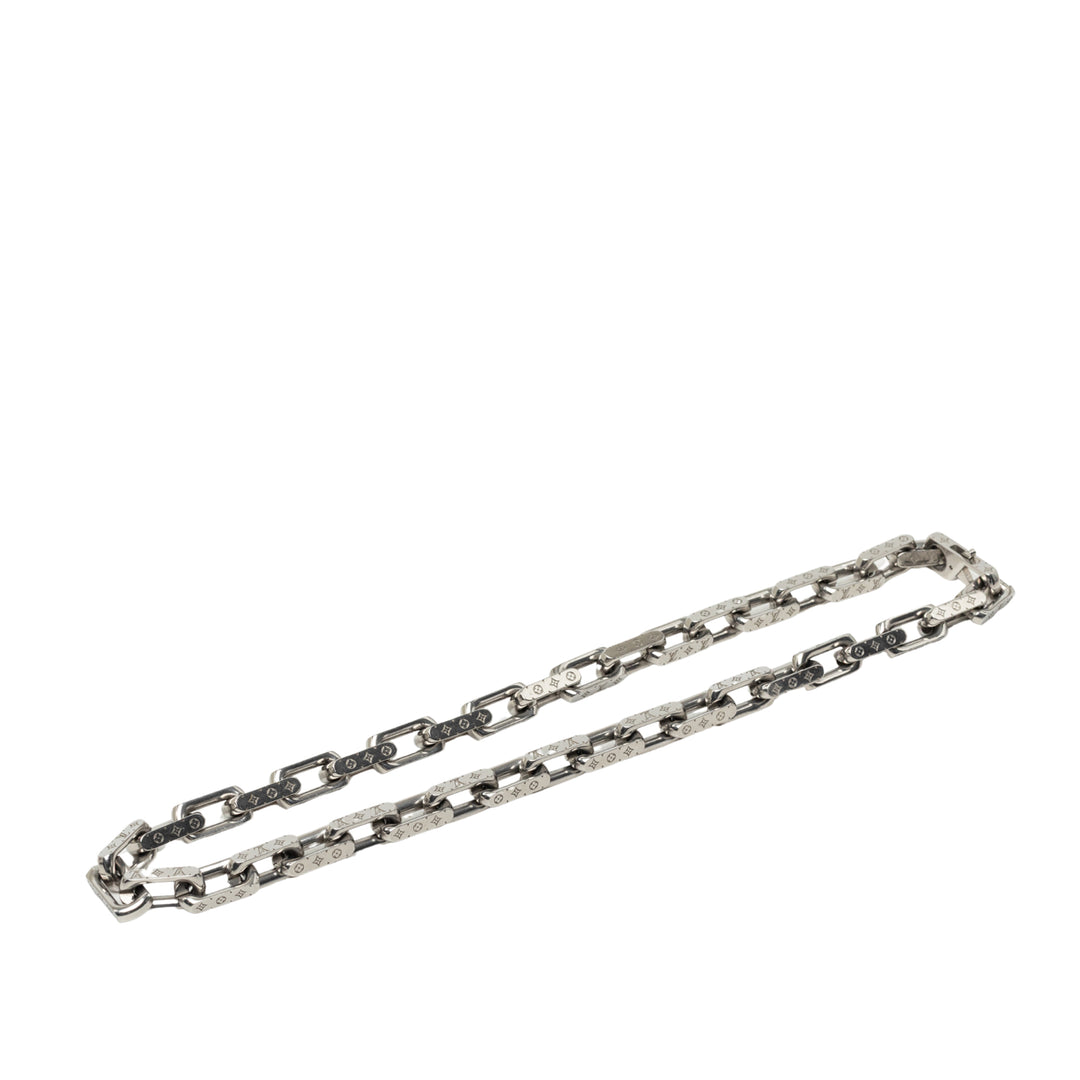 Louis Vuitton Stainless Steel Chaîne Link Collier Monogram Argenté